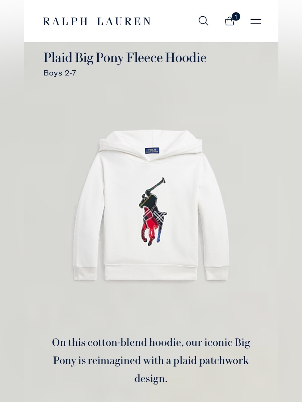 Polo by Ralph Lauren White Hoodie with Multicolor Plaid Big Pony